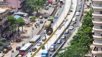 Construction work of an elevated road at Hindmata to allow movement of traffic during waterlogging, as the rainy season approaches in Mumbai.