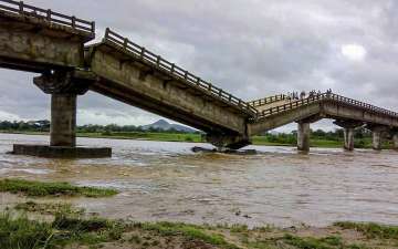 Ranchi: A bridge at river Kanchi after it collapsed due to heavy rain triggered by cyclone Yaas, in Tamar area of Ranchi, Thursday, May 27, 2021.?