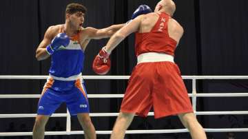 Sanjeet in action during his win over 5 time Asian Championships medallist and Rio Olympic silver medallist Vassiliy Levit of Kazakhstan at ASBC Asian Championships in Dubai. 