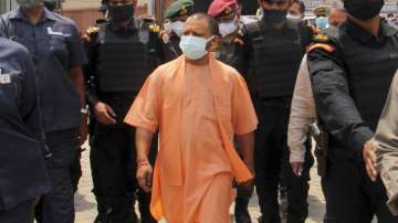 UP CM Yogi Adityanath during a visit to COVID-19 hospital, established by DRDO, amid a spike in coronavirus cases in Lucknow.