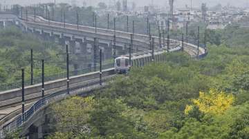 View of Metro train in Delhi.