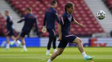 Croatia's Luka Modric controls the ball during a training session at the Hampden Park Stadium in Gla