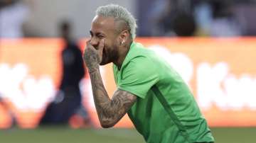 Brazil's Neymar laughs prior to a Copa America soccer match against Ecuador at Olimpico stadium in Goiania, Brazil, Sunday, June 27