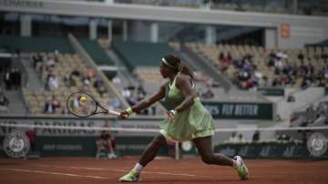 United States Serena Williams plays a return to United States's Danielle Collins during their third round match on day 6, of the French Open tennis tournament at Roland Garros in Paris, France, Friday, June 4