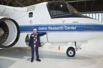 In this 2019 photo made available by NASA, Mercury 13 astronaut trainee Wally Funk visits the Glenn Research Center at Lewis Field in Cleveland, Ohio. On Thursday, July 1, 2021, Blue Origin announced the early female aerospace pioneer will be aboard the company’s July 20 launch from West Texas, flying as an “honored guest.”