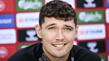 Denmark's Andreas Christensen attends a press conference in Elsinore, Denmark, Monday July 5