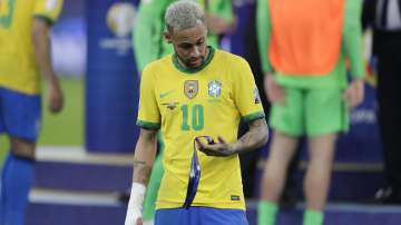 Brazil's Neymar holds the second place medal during the award ceremony for the Copa America at Maracana stadium in Rio de Janeiro, Brazil, Saturday, July 10