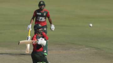 Bangladesh batsman Naim Sheikh plays a shot