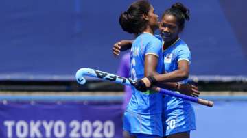 India midfield Salima Tete (30) celebrates after India forward Vandana Katariya scores