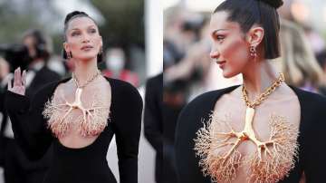 Bella Hadid wears golden lung necklace at Cannes Film Festival