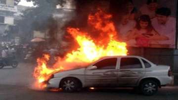 Gurugram, two burnt alive, car catches fire, collision, pole, Gurugram latest national news updates,