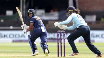 India Womens Harmanpreet Kaur bats against England during the One Day International cricket match at the The County Ground in Taunton, England, Wednesday June 30