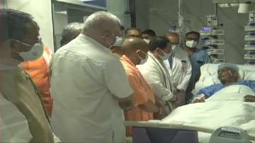 BJP national president JP Nadda meets ailing former Chief Minister Kalyan Singh along with CM Yogi Adityanath at PGI Hospital in Lucknow.