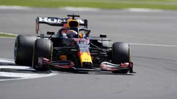 Red Bull driver Max Verstappen of the Netherlands steers his car during the practice session ahead of Sunday's British Formula One Grand Prix, at the Silverstone circuit, in Silverstone, England, Saturday, July 17
