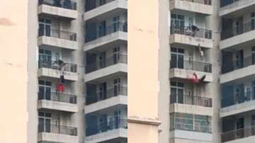 Woman falls from 9th-floor apartment at Crossings Republik township in Ghaziabad. 