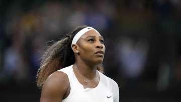 Serena Williams of the US plays Aliaksandra Sasnovich of Belarus for the women's singles first round match on day two of the Wimbledon Tennis Championships in London, Tuesday June 29