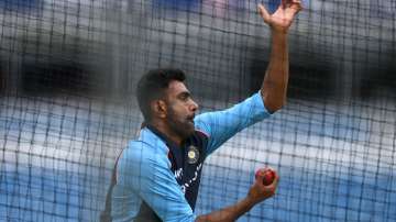 Ravichandran Ashwin of India bowls during a nets session at Emerald Headingley Stadium on August 24, 2021 in Leeds, England