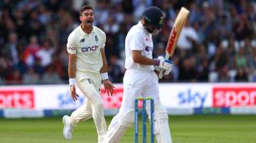James Anderson celebrates after dismissing Virat Kohli in Leeds Test