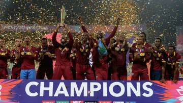 West Indies lift the ICC World T20 trophy 