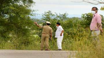 Karnataka Home Minister Araga Jnanendra visits tthe scene of crime at the Chamundi hill in connection with the recent gangrape case, in Mysuru.