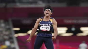 India's Neeraj Chopra reacts as he competes in the final of the mens javelin throw event at the 2020 Summer Olympics, in Tokyo. Chopra became the first to win Athletics Gold for India ever.