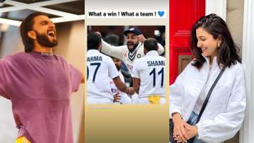 Ranveer Singh, Anushka Sharma cheer for Virat Kohli and Team India on their victory against England