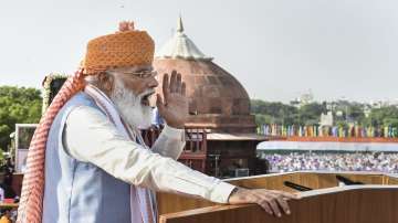 Prime Minister Narendra Modi addresses the nation from the ramparts of the historic Red Fort during the 75th Independence Day function, in New Delhi.