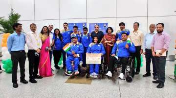 Deepa Malik (centre) with India's first batch of Paralympians for 2020 Tokyo Games