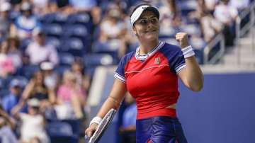 Bianca Andreescu, of Canada, reacts after defeating Greet Minnen, of Belgium, during the third round of the US Open tennis championships, Saturday, Sept. 4
