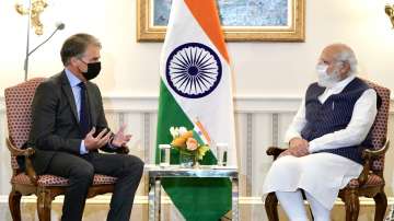 Prime Minister Narendra Modi meets First Solar CEO Mark Widmar as part of his global CEOs pitch during US visit.