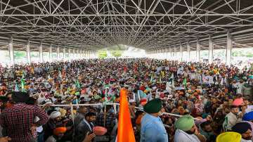Around twenty thousand farmers gather to attend Kisan Mahapanchayat against Centres farm reform laws, in Karnal. 