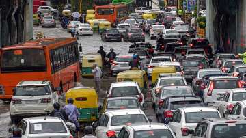 Traffic during a rainy day in New Delhi.