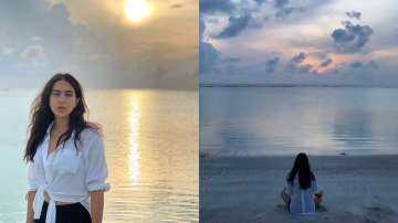 Sara Ali Khan enjoys Maldivian sunrise as she meditates by the sea; see pics