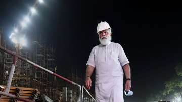 PM Modi during a surprise visit to the construction site of the new Parliament building in New Delhi on Sunday.