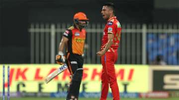 Kedar Jadhav of Sunrisers Hyderabad is bowled by Ravi Bishnoi of Punjab Kings during match 37