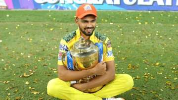 Ruturaj Gaikwad posing with IPL Trophy