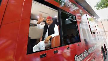 Samajwadi Party President Akhilesh Yadav during the launch of Samajwadi Vijay Yatra in Lucknow on October 9