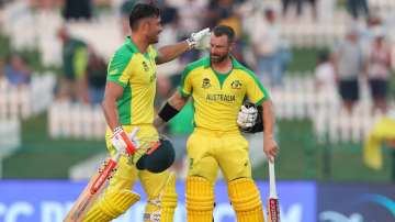 Australia's Marcus Stoinis, left, and Matthew Wade celebrate winning their Cricket Twenty20 World Cu