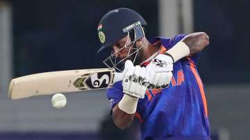 India's Hardik Pandya bats during the Cricket Twenty20 World Cup match between India and Pakistan in