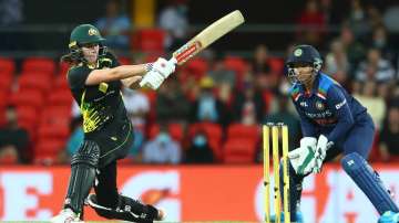 Tahlia McGrath of Australia bats during game two of the Women's International T20 series between Australia and India at Metricon Stadium on October 09, 2021 in Gold Coast, Australia. 