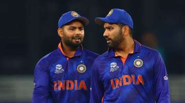 File photo of Rishabh Pant (left) with Rohit Sharma.