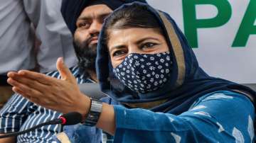 People Democratic Party (PDP) President Mehbooba Mufti addresses a press conference at the party office in Jammu.