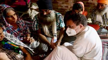 Rahul, Priyanka Gandhi meet family of deceased farmers in Lakhimpur Kheri violence. 