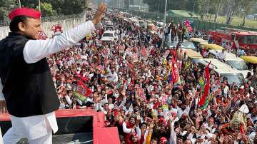 Samajwadi Party President Akhilesh Yadav during the Samajwadi Vijay Yatra in Gorakhpur on November 13.