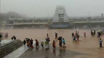 Heavy rainfall leads to inundation of roads in Tirupati.