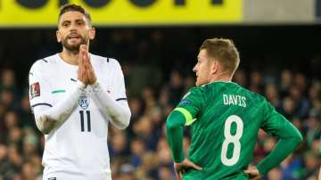Domenico Berardi of Italy reacts after a missed shot at goal during the World Cup 2022 group C quali