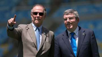 File photo of Former Brazil's Olympic Committee Carlos Arthur Nuzman (left) with International Olymp