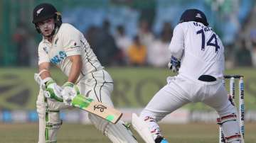 New Zealand's Tom Latham plays a reverse sweep shot during the day five of their first test cricket 