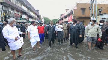 Tamil Nadu Chief Minister MK Stalin inspects rain-affected areas in Chennai on Sunday.