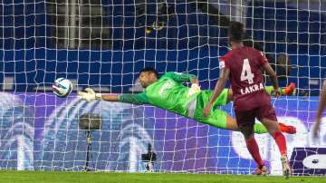 Subhasish Roy saving a goal in the match